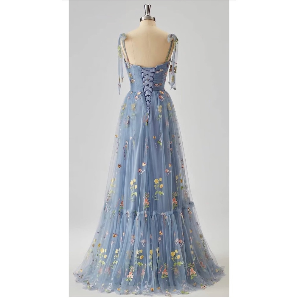 Women’s Powder Blue long tulle floral dress - Picture 2 of 3